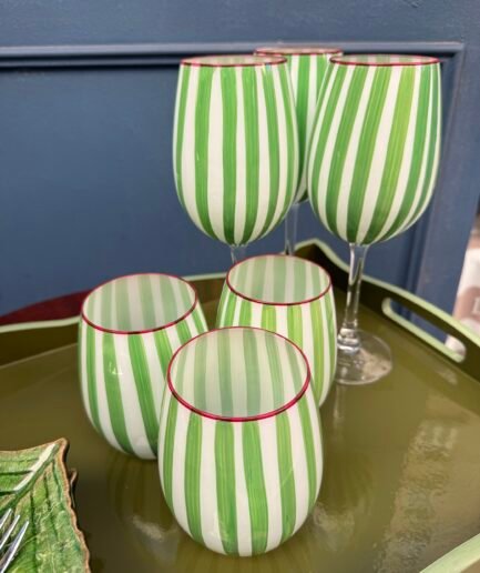 6 vasos de rayas verdes